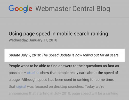 آپدیت گوگل درباره سرعت لود سایت