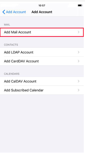 گزینه اضافه کردن ایمیل در گوشی های تلفن همراه ایفون