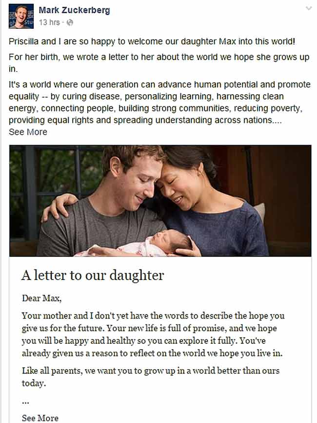 نامه زاکربرگ به دخترش